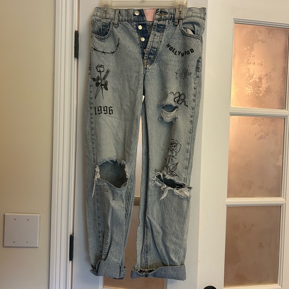 REVICE Distressed Blue Denim with Button Accents - Picture 1 of 8